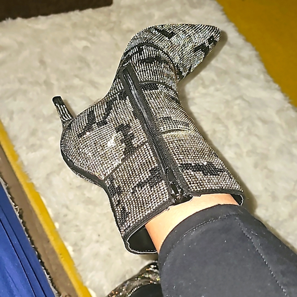 Army Fatigue crystal embelished bootie